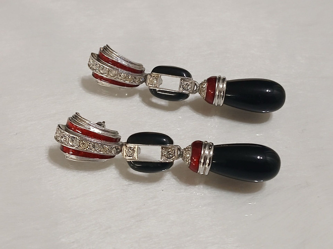 vintage Cabochon korvakorut emaloitu silver plated