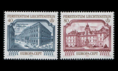 Liechtenstein 692-3 ** Europa vanhoja rakennuksia (1978)