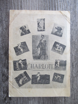 CHARLOTE.....pelle ja sirkuskoirat, vanha mainoskortti.