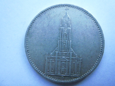 Natsi-Saksa 5 Reichsmark 1935 D Potsdam Garrison Church