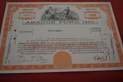 Osakekirja Yhdysvallat Abacus Fund, Inc. 1969