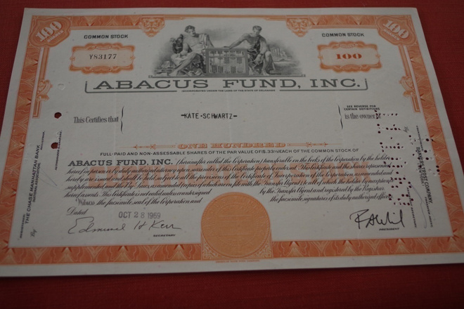 Osakekirja Yhdysvallat Abacus Fund, Inc. 1969