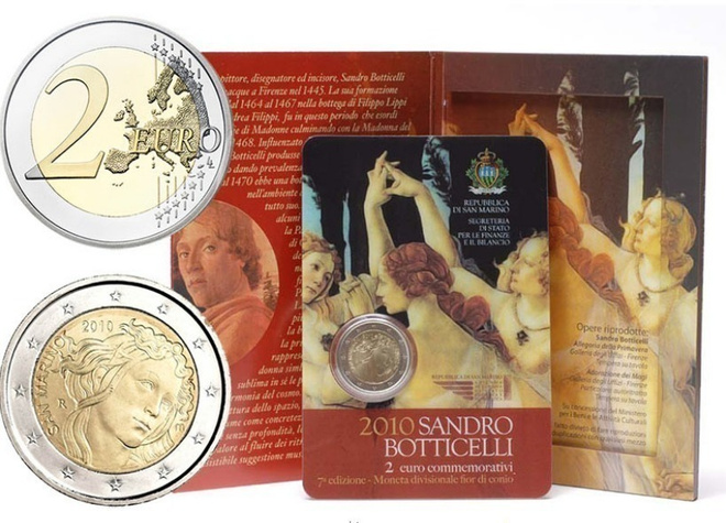 ** SAN MARINO 2€ 2010 Botticelli kansiossa **