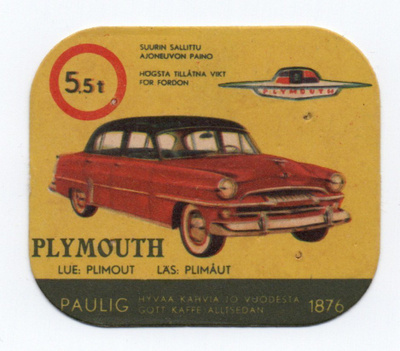 Kahvilappu. Pasulig. PLYMOUTH.