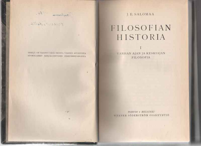 Salomaa,J.E.: Filosofian historia 1-2, WSOY 1935-36,jälkisid