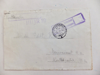 VANHA Kuori Kenttäposti III/JR 10 Leima 4.I.1940