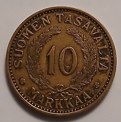 Alumiinipronssi 10 markka v. 1935. Lyöntimäärä 81.000 kpl.