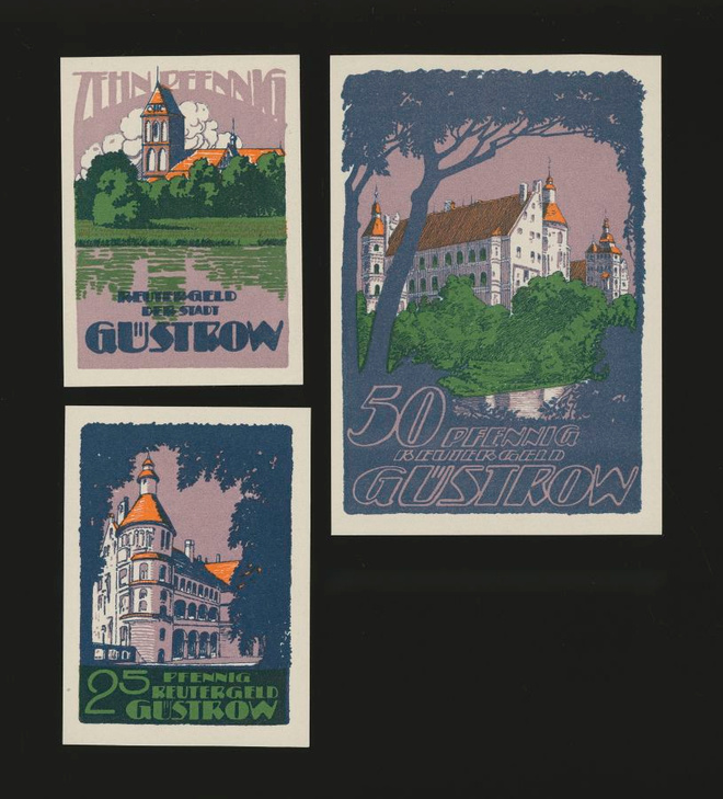 Saksa Notgeld 10, 25, 50 Pfg, Güstrow 1922