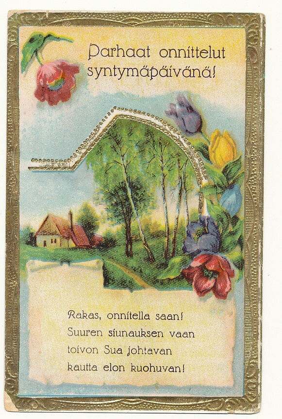 Vanha lakkapintainen kultareunainen kortti
