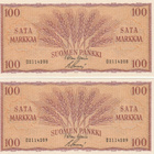 Suomi 100 mk 1957 2 peräkk. no:a kl 8-9 - pikkukuva 1