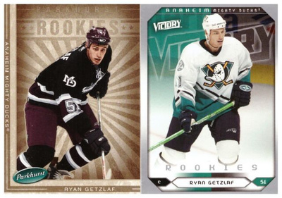 2 x RYAN GETZLAF Anaheim Mighty Ducks Rookie Kortteja