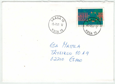 1991 Eurooppa 2,10 mk kirje