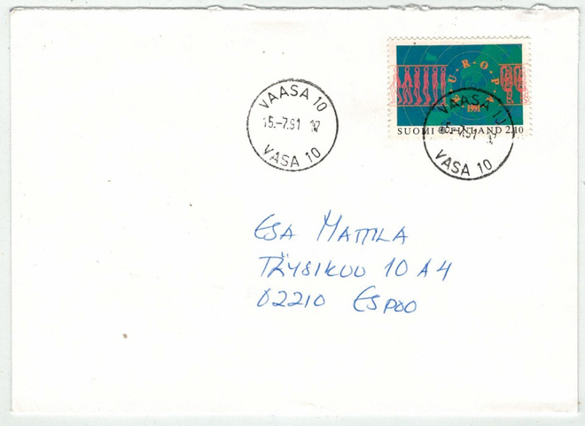 1991 Eurooppa 2,10 mk kirje