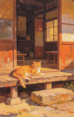 Kissa torkkuu auringossa