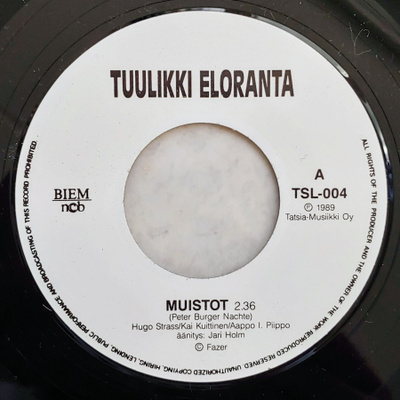 TUULIKKI ELORANTA: Muistot – Tatsia 7” single 1989, ei KK