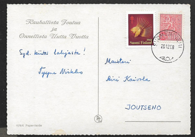 Postilähetys - Yl.m. 0,20 (LAPE 557) Suomenniemi 20.12.68