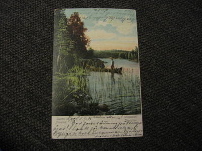 Viitasaari. Rantaa, mies, vene... Kulk. v. 1906.
