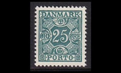 Tanska PORTO_30 ** 25 öre vih.sininen ruututausta (1934)