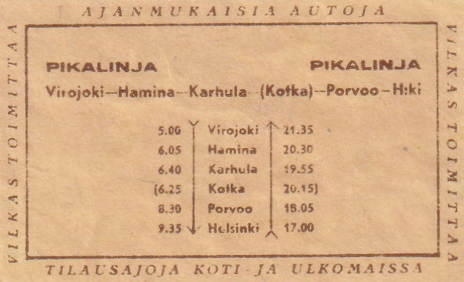 Pikalinja. Vilkas,  Helsinki -Porvoo - (Kotka) - Karhula s1