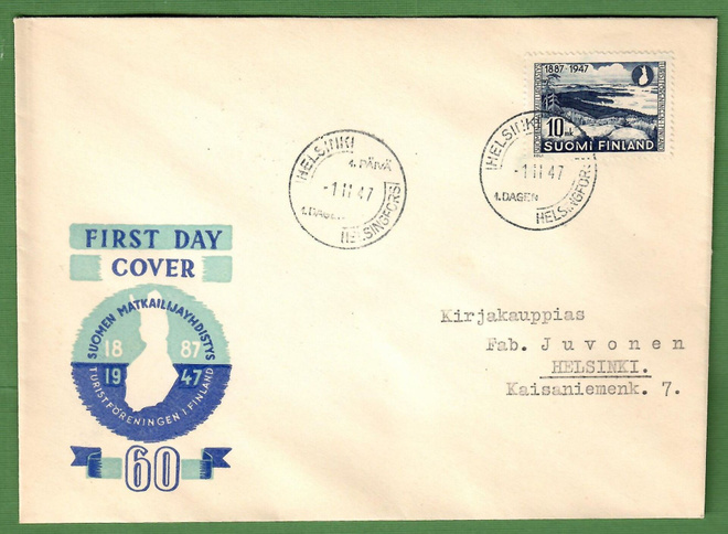 FDC 1.11.1947 Suomen Matkailuyhdistys 60 vuotta (100)