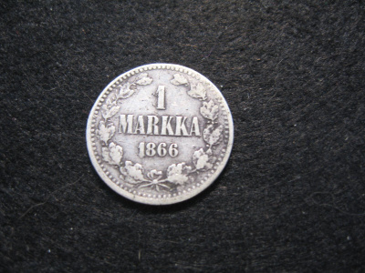 1 markka 1866 - hopeaa