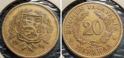 20 MARKKAA v.1936 alumiinipronssia (lyöty vain 114 000)