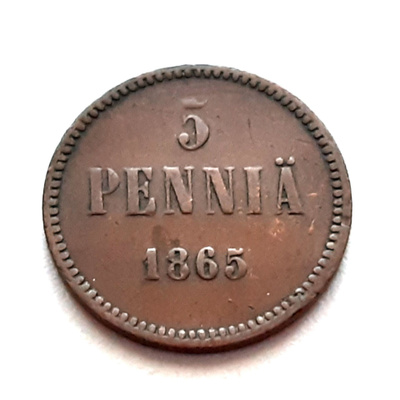 5 penniä 1865 variantti