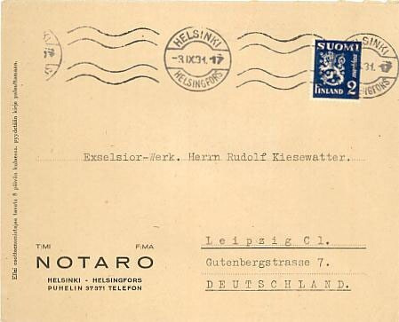 m30 1930 2mk sininen kirje Saksaan