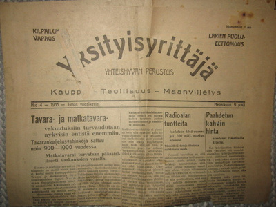 Sanomalehti: Yksityisyrittäjä 9.2.1935