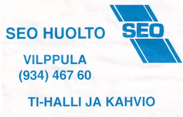 Vilppula. SEO Huolto, Tulitikkuetiketti.  e178