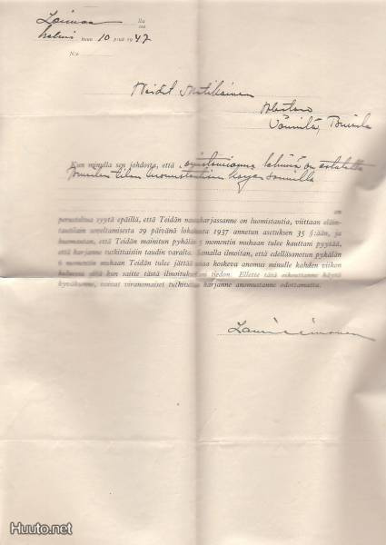 Loimaa, luomistauti-ilmoitus 1947+ lehtinen 1928.