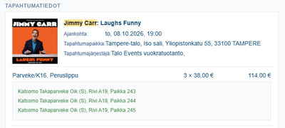 Jimmy Carr: Laughs Funny @Tampere 8.10 19.00 (3kpl lippuja)