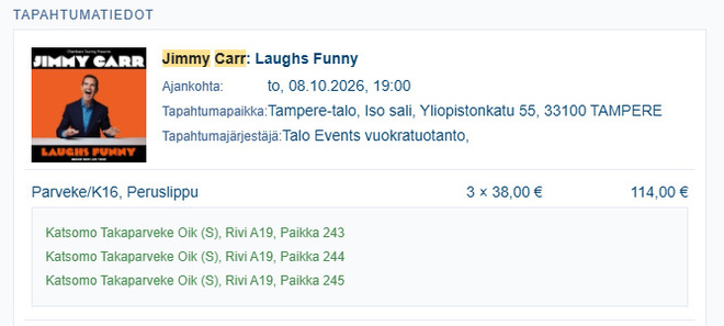Jimmy Carr: Laughs Funny @Tampere 8.10 19.00 (3kpl lippuja)