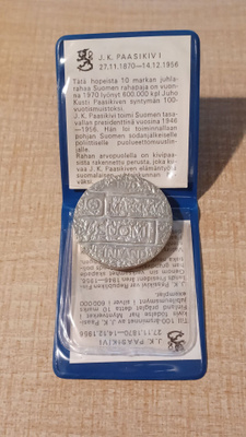 10 mk 1970 J. K. Paasikivi Hopea 500 KL 8