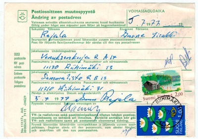 1977 2,00 mk rantasauna ym postiosoitteen muutospyyntö
