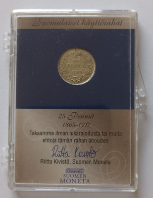 25 penniä hopea, 1909 ja todistus, 3 kuvaa