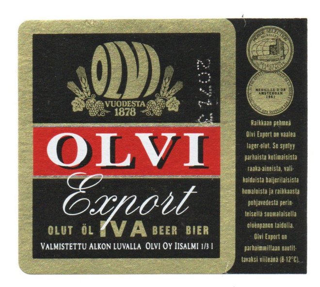 OLVI OY IISALMI EXPORT IVA olut etiketti
