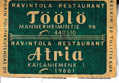 Helsinki, Ravintola Töölö, Atria, s99