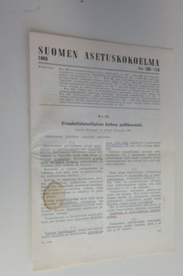 Suomen asetuskokoelma 1966 n:o 105-114