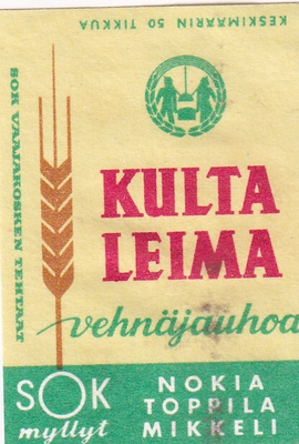 Kulta Leima Vehnäjauhoa.SOK. Nokia. Toppila. Mikkeli ,   s86