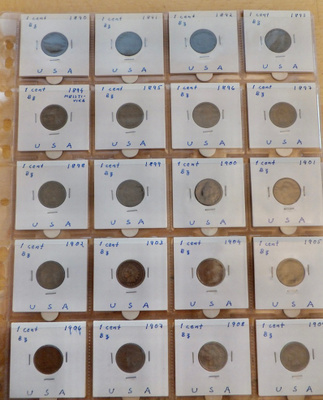 25 Kolikkoa USA 1 c 22 x 1890-1920 + 1941 1944 1950