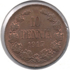 10 PENNIÄ 1917 II (lyöntikiiltoinen, os. tumm.) - pikkukuva 1