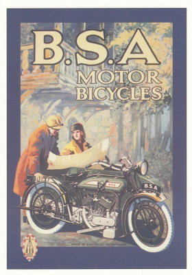 Mainos B.S.A. moottoripyörä (postikortti)