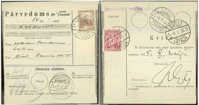 Latvia Mi 237 postiosoitus, kotiinkanto maksettu