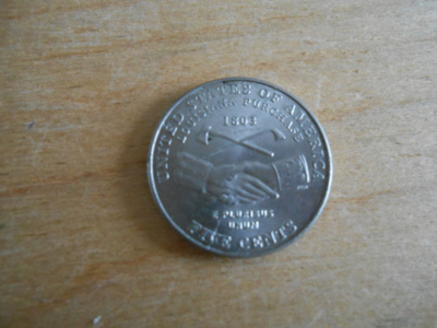 2004 P US Jefferson Louisiana Purchase 5 cent coin.