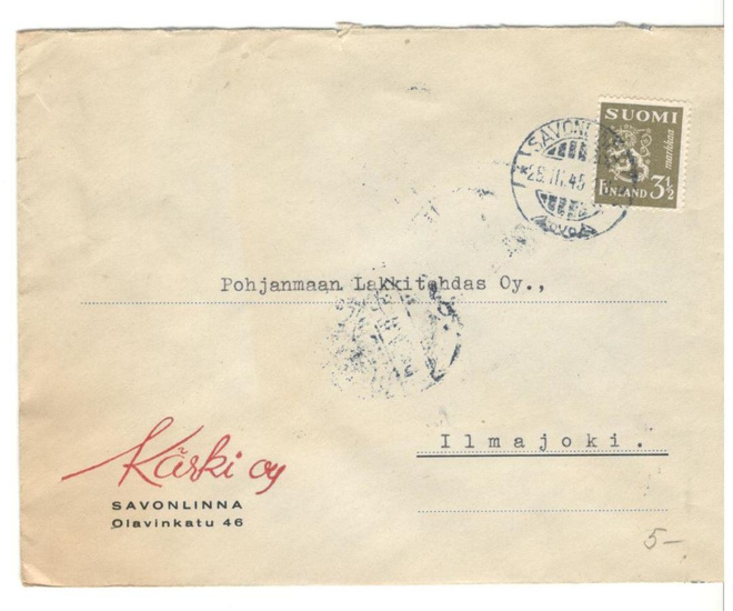 Savonlinna,  v. 1945  firmakuori kotiseutukeräilijälle