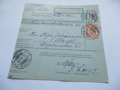 1928 Uuras postiosoitus Hankoon