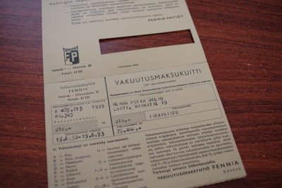 Vakuutusmaksukuitti vuodelta 1953