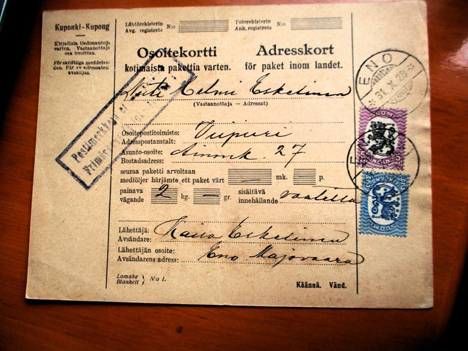 1928 Eno osoitekortti Viipurin