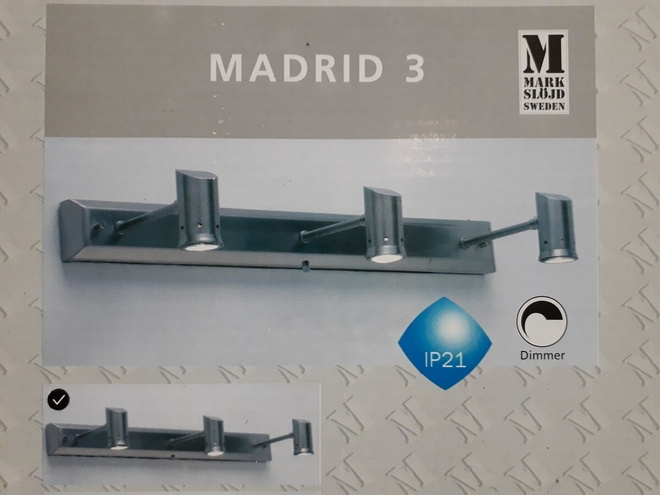Seinävalaisin Madrid 3, 3lmp (bru-ste,bath, MarkSlöjd, uusi)